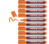 edding 330 marcador permanente - naranja - 10 rotuladores- punta biselada 1-5 mm - resistente al agua, de secado rápido, rotuladores indelebles - para cartón, plástico, vidrio, madera, metal