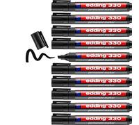 edding 330 marcador permanente - negro - 10 rotuladores- punta biselada 1-5 mm - resistente al agua, de secado rápido, rotuladores indelebles - para cartón, plástico, vidrio, madera, metal