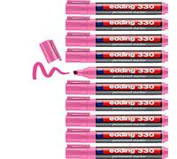 Edding 330 marcador permanente - rosa - 10 rotuladores- punta biselada 1-5 mm - resistente al agua, de secado rápido, rotuladores indelebles - para cartón, plástico, vidrio, madera, metal