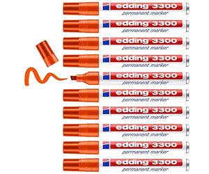 Edding 3300-006 - Caja con 10 Marcadores Permanentes - Punta Biselada - 1-5 mm - Naranja