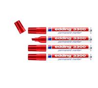 edding 3300 marcador permanente - rojo - 4 rotuladores - punta biselada 1-5 mm - indeleble de secado rápido - resistente al agua y a los borrones - cartón, plástico, madera, metal, tela - universal