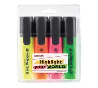 edding 345 marcador fluorescente - amarillo, naranja, rosa, verde -juego de 4 - punta biselada de 2-5 mm - ideal para hacer marcas brillantes y resaltar pasajes de texto y notas