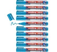 edding 360 marcador para pizarras blancas - azul claro - 10 rotuladores - punta redonda 1,5-3 mm - rotulador para pizarra blanca, borrado en seco - pizarra blanca, flipchart, tablón de notas