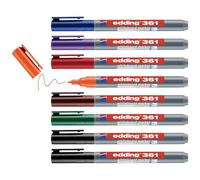 edding 361 marcador para pizarras blancas - multicolor - juego de 8 rotuladores - punta redonda 1 mm - rotulador para pizarra blanca, borrado en seco - flipchart, tablón de notas - recargable