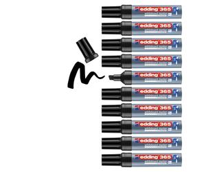 edding 365 marcador para pizarras blancas - negro - 10 rotuladores - punta biselade 2-7 mm - pizarra blanca, vidrio, tablón de notas, flipchart - se puede borrar en seco y sin residuos, no se seca