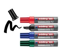 edding 365 marcador para pizarras blancas - negro, rojo, azul, verde - juego de 4 - punta biselade 2-7 mm - pizarra blanca, vidrio, tablón de notas - se puede borrar en seco y sin residuos, no se seca