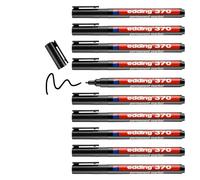 Edding 370 Punta redonda Negro - Marcador permanente (Negro, Punta redonda, Negro, Rojo, Fine, 1 mm, Cartón, Vidrio, Metal, Papel, De plástico), pack con 10 unidades