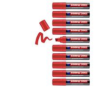 edding 390 marcador permanente - rojo - 10 rotuladores - punta biselada ancha 4-12 mm - resistente al agua, secado rápido - multiuso, universal - para cartón, plástico, madera, metal, vidrio, lienzo