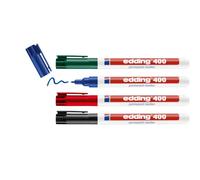 Edding 400-4 Marcadores Permanente - Negro, Rojo, Azul, Verde - Punta Fina Redonda 1 mm