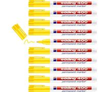 edding 400 marcador permanente - amarillo - 10 rotuladores - punta fina redonda 1 mm - resistente al agua, de secado rápido, rotuladores indelebles - para cartón, plástico, madera, metal, vidrio