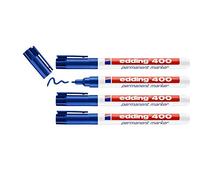 edding 400 marcador permanente - azul - 4 rotuladores - punta fina redonda 1 mm - resistente al agua, de secado rápido, rotuladores indelebles - para cartón, plástico, madera, metal, vidrio