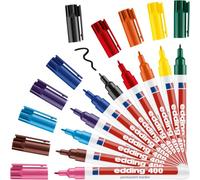 edding 400 marcador permanente - azul claro - 10 rotuladores - punta fina redonda 1 mm - resistente al agua, de secado rápido, rotuladores indelebles - para cartón, plástico, madera, metal, vidrio