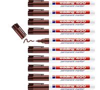 edding 400 marcador permanente - marrón - 10 rotuladores - punta fina redonda 1 mm - resistente al agua, de secado rápido, rotuladores indelebles - para cartón, plástico, madera, metal, vidrio