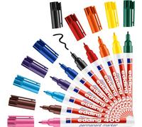 edding 400 marcador permanente - multicolor - 10 rotuladores - punta fina redonda 1 mm - resistente al agua, de secado rápido, rotuladores indelebles - para cartón, plástico, madera, metal, vidrio
