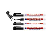 edding Marcador permanente 400 – punta fina redonda 1 mm – negro 4 unidades, resistente al agua