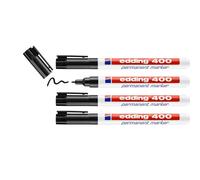 edding 400 marcador permanente - negro - 4 rotuladores - punta fina redonda 1 mm - resistente al agua, de secado rápido, rotuladores indelebles - para cartón, plástico, madera, metal, vidrio