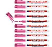 edding 400 marcador permanente - rosa - 10 rotuladores - punta fina redonda 1 mm - resistente al agua, de secado rápido, rotuladores indelebles - para cartón, plástico, madera, metal, vidrio