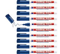 edding 404 marcador permanente, azul, 10 rotuladores, punta fina redonda 0,75 mm, resistente al agua, de secado rápido, rotuladores indelebles, para cartón, plástico, madera, metal, vidrio