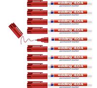 edding 404 marcador permanente, rojo, 10 rotuladores, punta fina redonda 0,75 mm, resistente al agua, de secado rápido, rotuladores indelebles, para cartón, plástico, madera, metal, vidrio