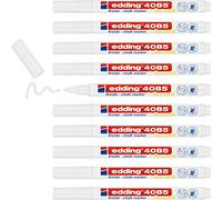 Edding 4085 marcador de tiza - blanco - 10 rotuladores de tiza - punta redonda 1-2 mm - rotuladores para cristal borrables - para pizarras, vidrio y espejos - tiza líquida de cobertura opaca