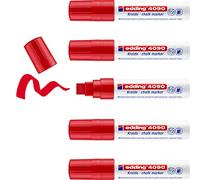 Edding 4090-002 - Caja con 5 Marcadores de Tiza Líquida para Pizarras y Vidrio - Punta biselada 4-15mm - Rojo