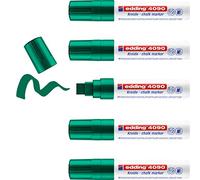 Edding 4090-004 - Caja con 5 Marcadores de Tiza Líquida para Pizarras y Vidrio - Punta biselada 4-15mm - Verde