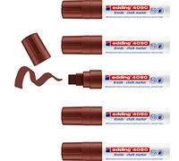 Edding 4090-007 - Caja con 5 Marcadores de Tiza Líquida para Pizarras y Vidrio - Punta biselada 4-15mm - Marron