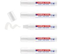 Edding Marcadores tiza líquida 4090-049, caja 5 para pizarras/vidrio, punta biselada 4-15 mm, blanco