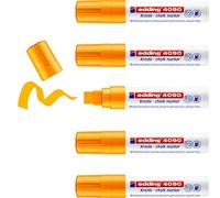 Edding 4090-066 - Caja con 5 Marcadores de Tiza Líquida para Pizarras y Vidrio - Punta biselada 4-15mm - Naranja Neon
