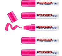 Edding 4090-069 - Caja con 5 Marcadores de Tiza Líquida para Pizarras y Vidrio - Punta biselada 4-15mm - Rosa Neon
