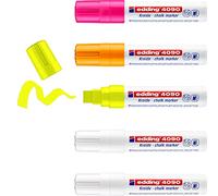 edding 4090 marcador de tiza juego de 5 - surtido (neón) - rotuladores de tiza - punta biselada 4-15mm - rotuladores para cristal borrables - para pizarras y vidrio - tiza líquida de cobertura opaca