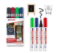 edding 4095 marcador de tiza juego de 4 - surtido - rotuladores de tiza - punta redonda 2-3 mm - rotuladores para cristal borrables - para pizarras, vidrio y espejos - tiza líquida de cobertura opaca