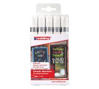 edding Marcador de tiza 4095 – Juego de 5 blancos, punta redonda 2-3 mm para cristal y vidrio