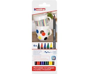edding 4200 rotulador con punta de pincel para porcelana - multicolor - 6 rotuladores - punta de pincel de 1-4 mm - pintar y decorar cerámica - tinta resistente a la luz y lavavajillas, secado rápido