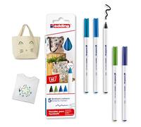 edding Rotuladores textiles 4600 Pack x5 Punta 1mm Negro/Azul/Azul claro/Verde claro/Verde oriental