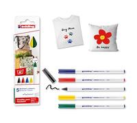 Edding 4600 - Pack con 5 Rotuladores Textiles - Punta Redonda de 1 mm - Negro, Azul, Rojo, Verde, Amarillo