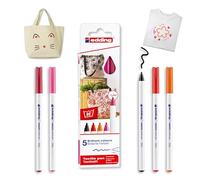 Edding 4600 - Pack con 5 Rotuladores Textiles - Punta Redonda de 1 mm - Negro, Rojo, Naranja, Rosa,Carmin