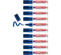 edding 500 marcador permanente - azul - 10 rotuladores - punta biselada 2-7 mm - resistente al agua, de secado rápido, rotuladores indelebles - para cartón, plástico, madera, metal, vidrio