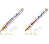 edding 5100 marcador acrílico de trazo medio - oro - 1 rotulador acrílico resistente al agua - punta redonda 2-3 mm - pintura acrílica para lienzo, papel kraft, madera y piedra (Paquete de 2)