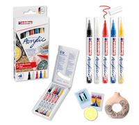 Edding 5300 Rotulador Acrílico Fino, Multicolor, Juego de 5 Rotuladores de Pintura Acrílica, Punta Redonda Fina 1-2 mm, para Dibujar Sobre Lienzo, Papel Artístico, Madera y Piedra