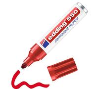 edding 550 Marcador Permanente, Rojo, 1 Rotulador, Punta Redonda 3-4 mm, Resistente al Agua, de Secado Rápido, Rotuladores Indelebles, para Cartón, Plástico, Madera, Metal, Vidrio
