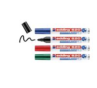 edding 620 Marcador para pizarras blancas, multicolor, 4 bolígrafos, punta redonda de 1,5 a 3 mm, fieltro borrable para pizarras blancas, magnéticas, notas y caballete de conferencia, recargable
