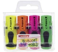 edding 7 minimarcador fluorescente - colores neón - juego de 4 rotuladores fluorescentes - punta biselada 1-3 mm - en colores modernos - para bullet journal, escuela, colegio, universidad u oficina