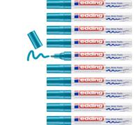 edding 750 marcador de tinta opaca brillante - azul claro - x10 - punta redonda 2-4 mm - rotuladores brillante efecto lacado para vidrio, piedras, madera, plástico, papel - color permanente