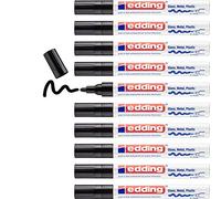 edding 750 marcador de tinta opaca brillante - negro - 10 rotuladores - punta redonda 2-4 mm - rotulador brillante efecto lacado para vidrio, piedras, madera, plástico, papel - color permanente