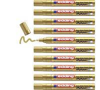 edding 750 marcador de tinta opaca brillante - oro - x10 - punta redonda 2-4 mm - rotuladores brillante efecto lacado para vidrio, piedras, madera, plástico, papel - color permanente