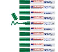 edding 750 marcador de tinta opaca brillante - verde - 10 rotuladores - punta redonda 2-4 mm - rotulador brillante efecto lacado para vidrio, piedras, madera, plástico, papel - color permanente