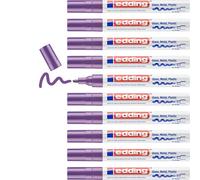 edding 750 marcador de tinta opaca brillante - violeta - 10 rotuladores - punta redonda 2-4 mm - rotulador brillante efecto lacado para vidrio, piedras, madera, plástico, papel - color permanente