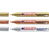 Edding 750 - Rotulador (3 unidades, paquete ahorro, 9 colores a elegir), color Sortiert Metallic 3 unidades
