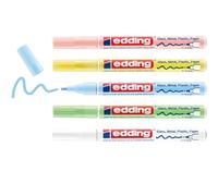 Edding 751-5 Marcadores de Tinta Opaca Brillante Pastel - Punta Redonda 1-2 mm - Blanco/Amarillo/Verde/Rosa/Azul